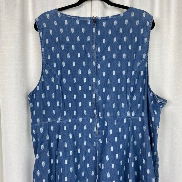 Torrid Denim Chambray Leaf Print Sleeveless Skater Dress Sz.26W - Picture 8 of 13